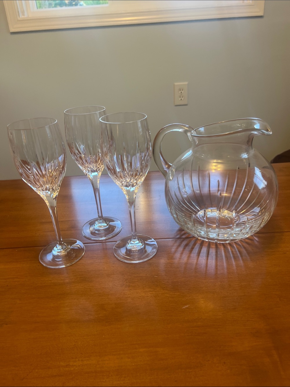 Mikasa Clear Cut Crystal Pitcher with Matching Wine Goblets